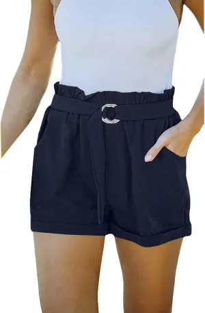 Women's Casual Short Solid Color High Waist Rise Roll Up Hem Shorts Summer Beach Sports Workout Outfits Clothing