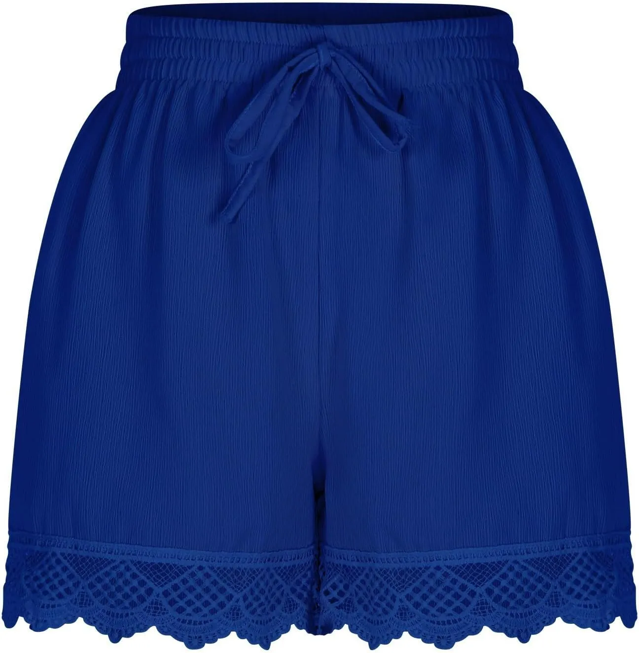 Women's Casual Shorts with Pockets Lace Trim Front Pleated Drawstring Stylish Comfortable Loose Fitting Summer Pants