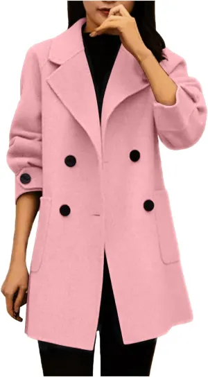 Women's Classic Double Breasted Wool Blend Pea Coat Winter Warm Notch Lapel Short Trench Coats Jacket with Pockets