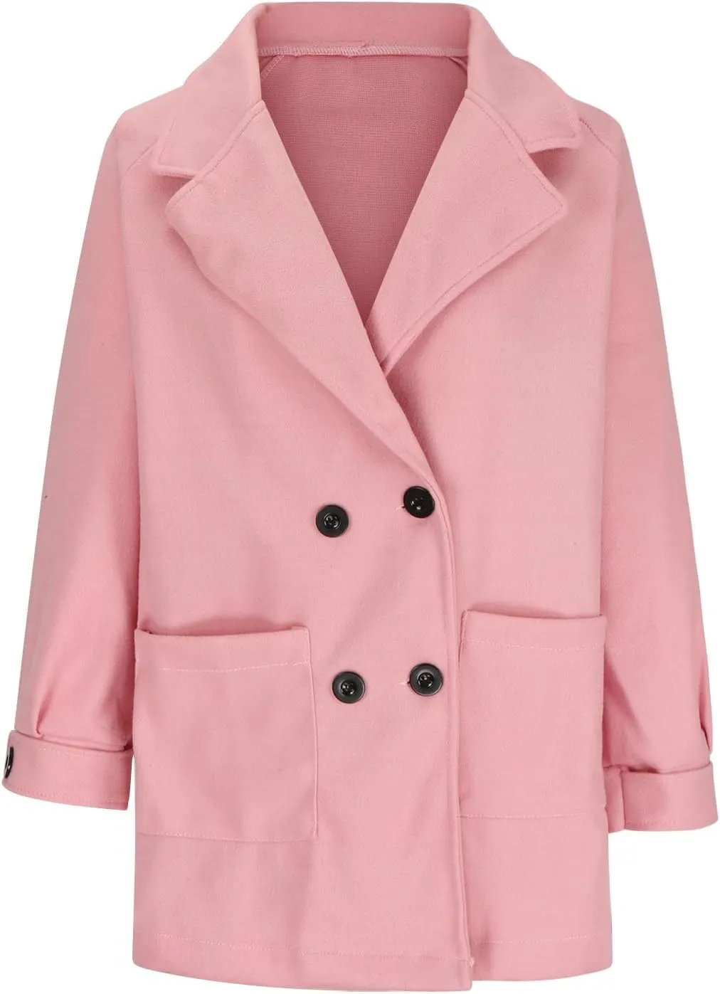 Women's Classic Double Breasted Wool Blend Pea Coat Winter Warm Notch Lapel Short Trench Coats Jacket with Pockets