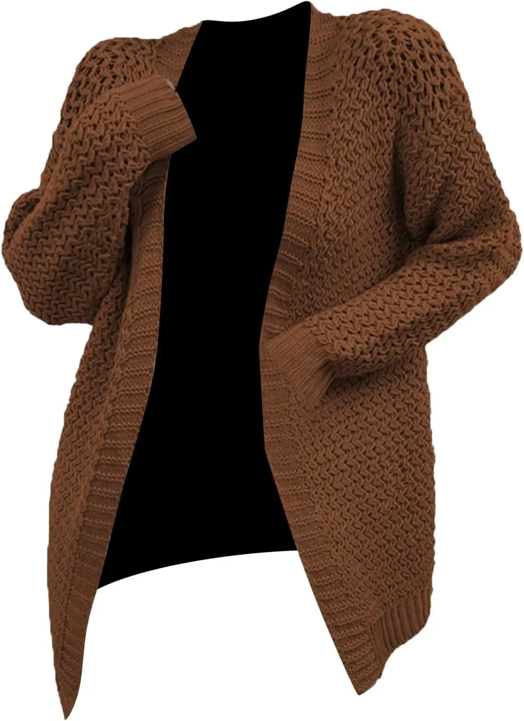 Womens Classic Long Sleeve Knit Cardigan Sweaters Casual Open Front Cardigan Cable Knit Chunky Outwear Lightweight Coats