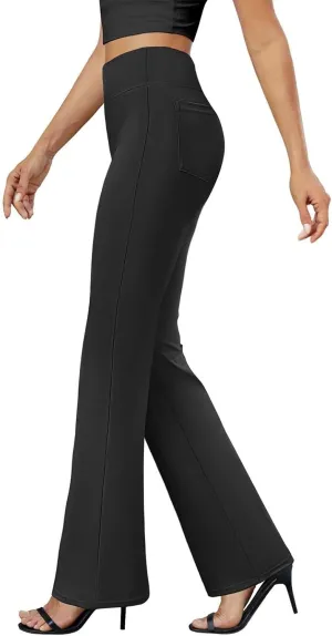 Womens Dress Pants Stretchy High Waisted Bell-Bottoms Slacks Office Business Casual Bootcut Trousers with Pockets