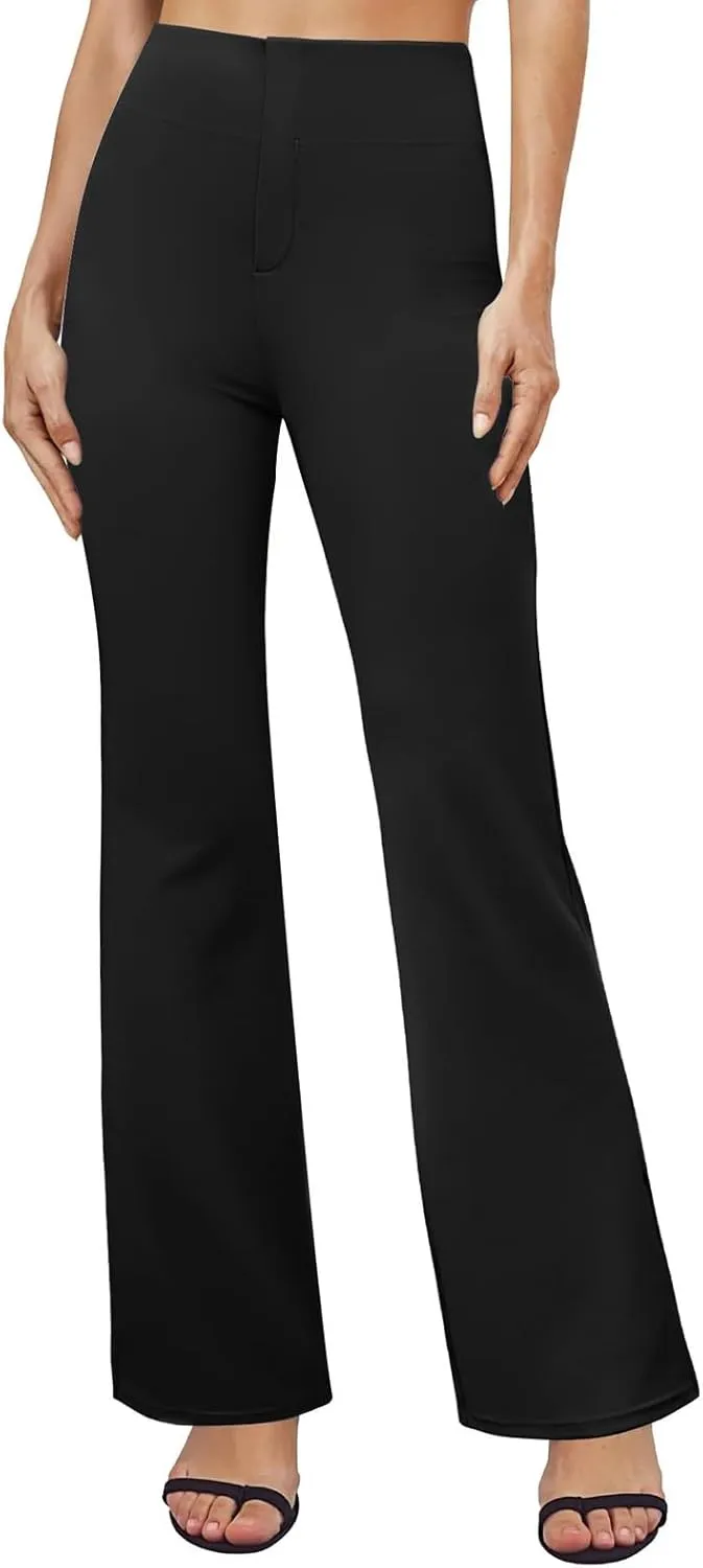 Womens Dress Pants Stretchy High Waisted Bell-Bottoms Slacks Office Business Casual Bootcut Trousers with Pockets