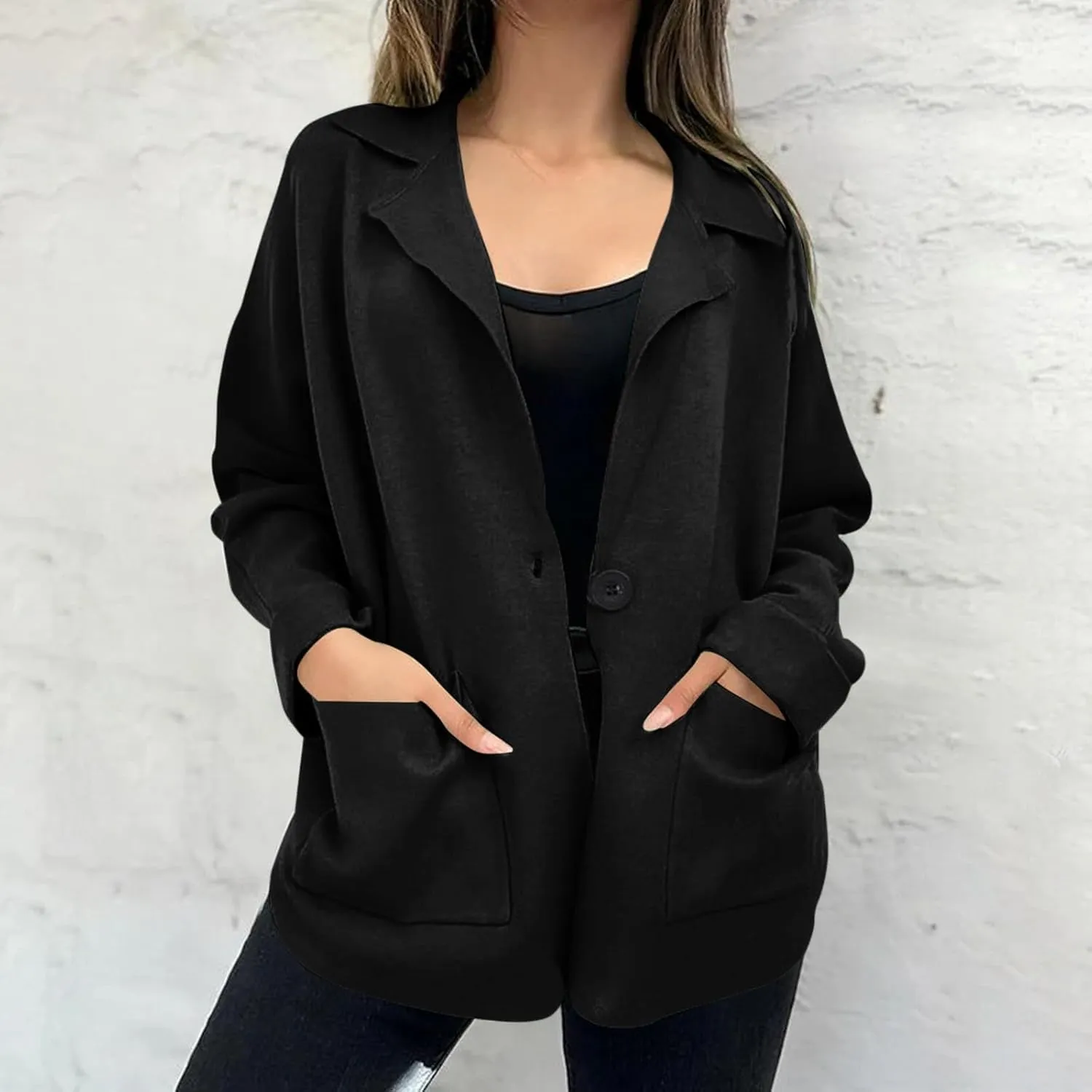 Women's Faux Suede Jackets Fall Clothes Winter Long Sleeve Open Front Cropped Coat Casual Outwear With Pocket 2024