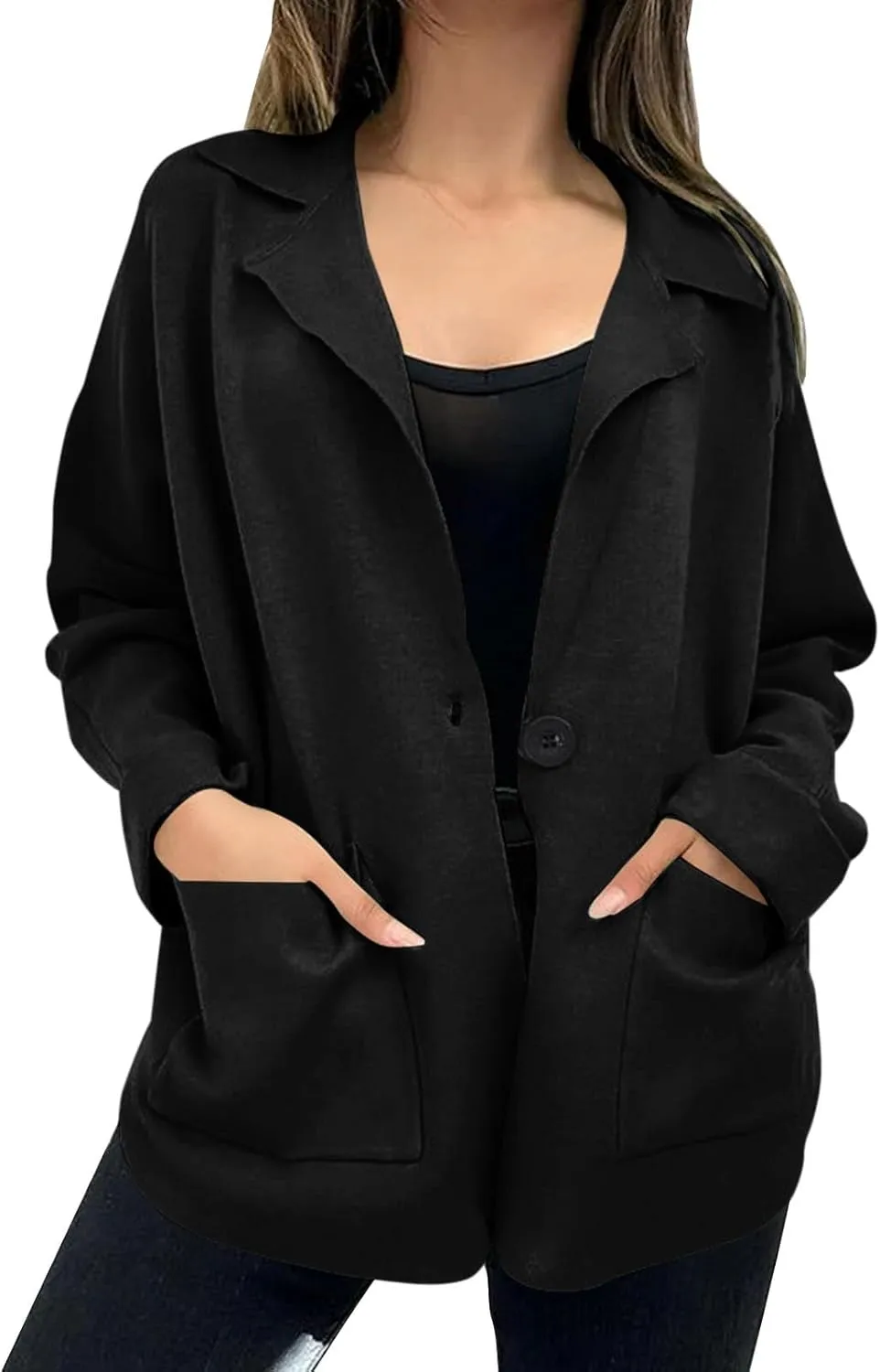 Women's Faux Suede Jackets Fall Clothes Winter Long Sleeve Open Front Cropped Coat Casual Outwear With Pocket 2024