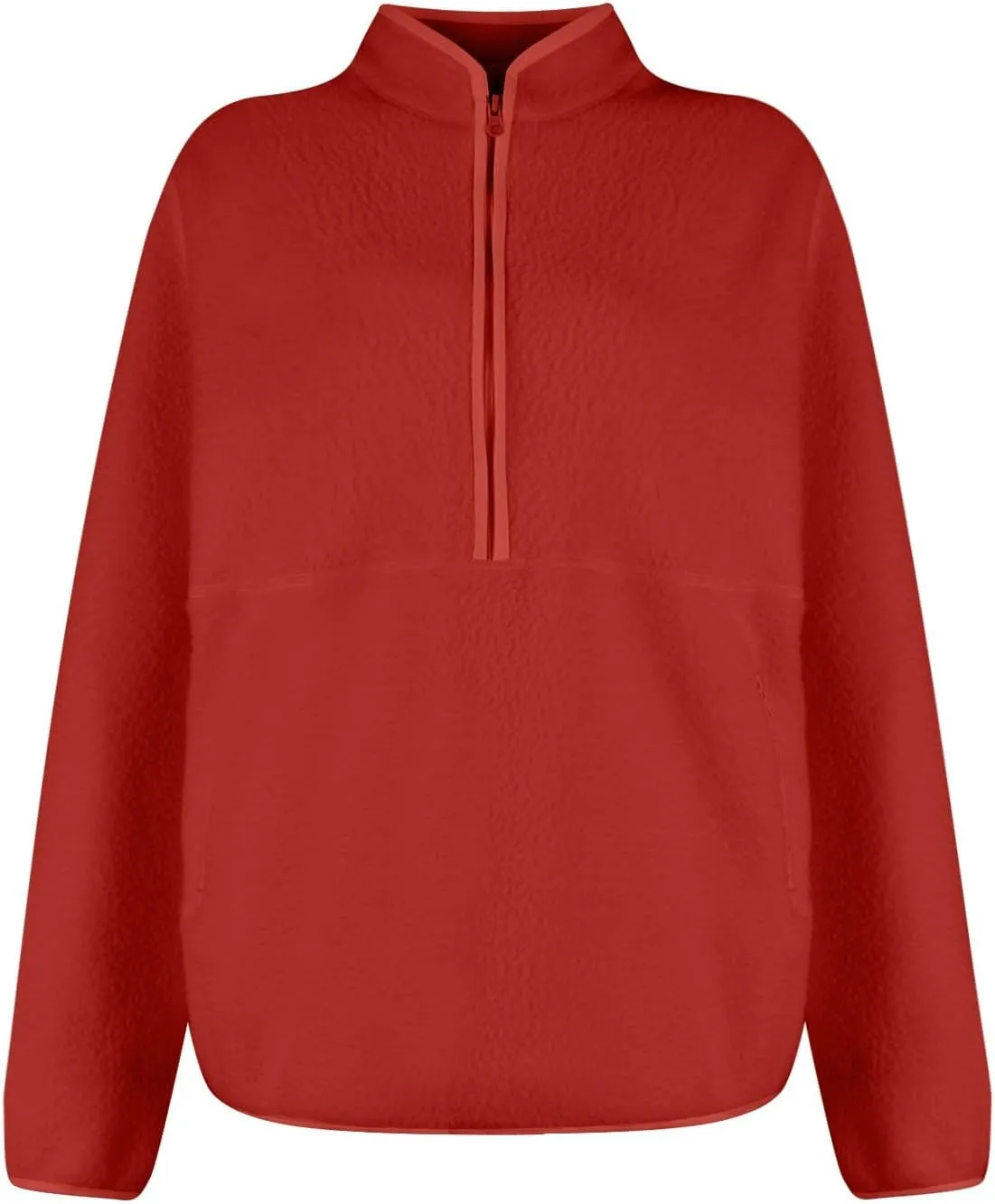 Womens Half Zip Pullover Cropped Sweatshirt Sherpa Fleece Jacket Fuzzy Sweater Winter Jackets with Zipper Pockets