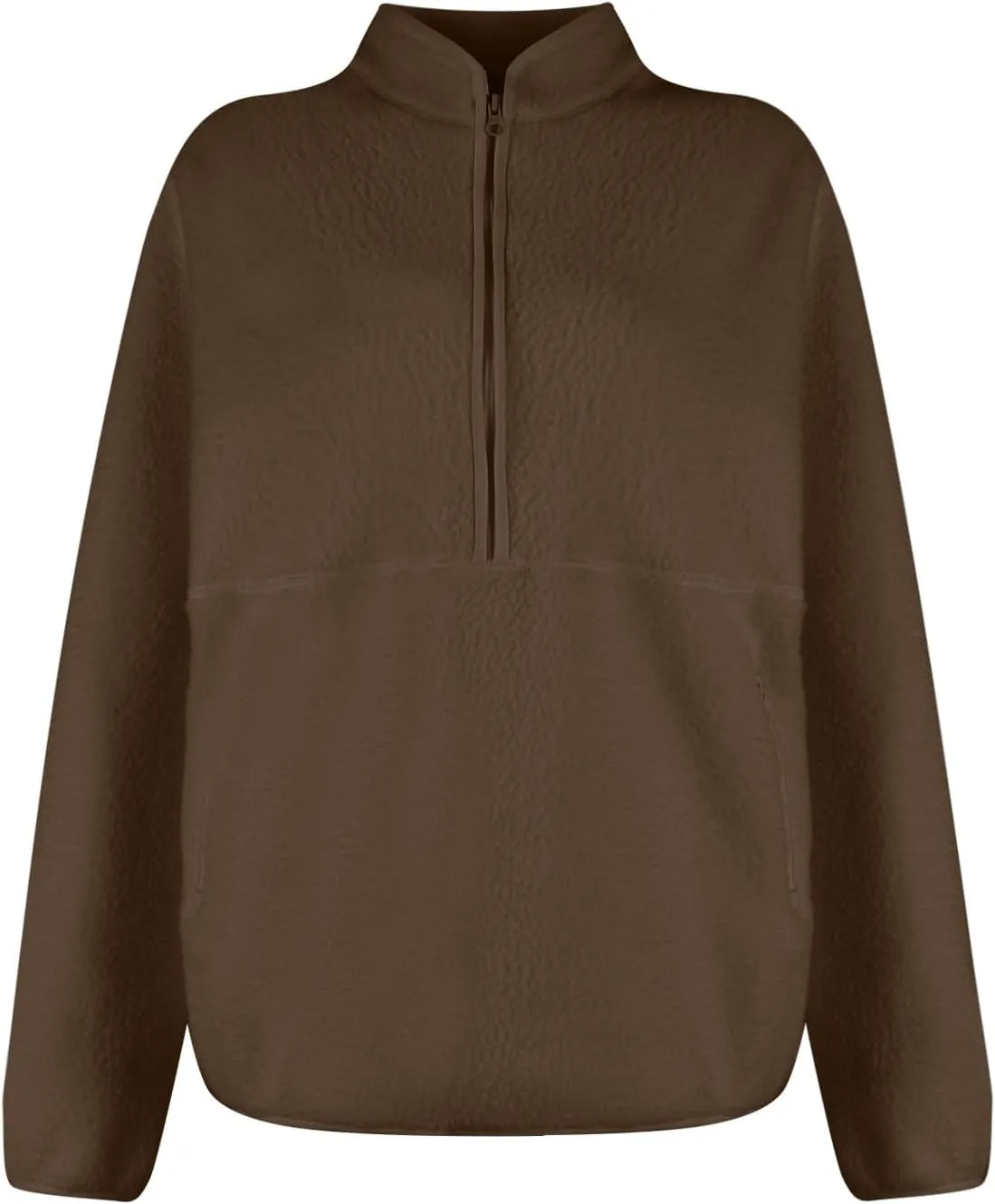 Womens Half Zip Pullover Cropped Sweatshirt Sherpa Fleece Jacket Fuzzy Sweater Winter Jackets with Zipper Pockets