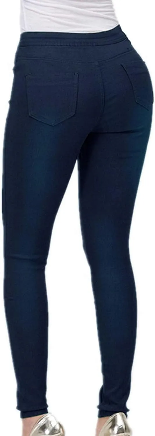 Women's Jean Look Stretchy Jeggings Solid Color High Waist Legging Plus Size Slim Fit Skinny Jeans Pencil Pants Pocket