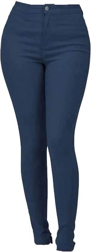 Women's Jean Look Stretchy Jeggings Solid Color High Waist Legging Plus Size Slim Fit Skinny Jeans Pencil Pants Pocket