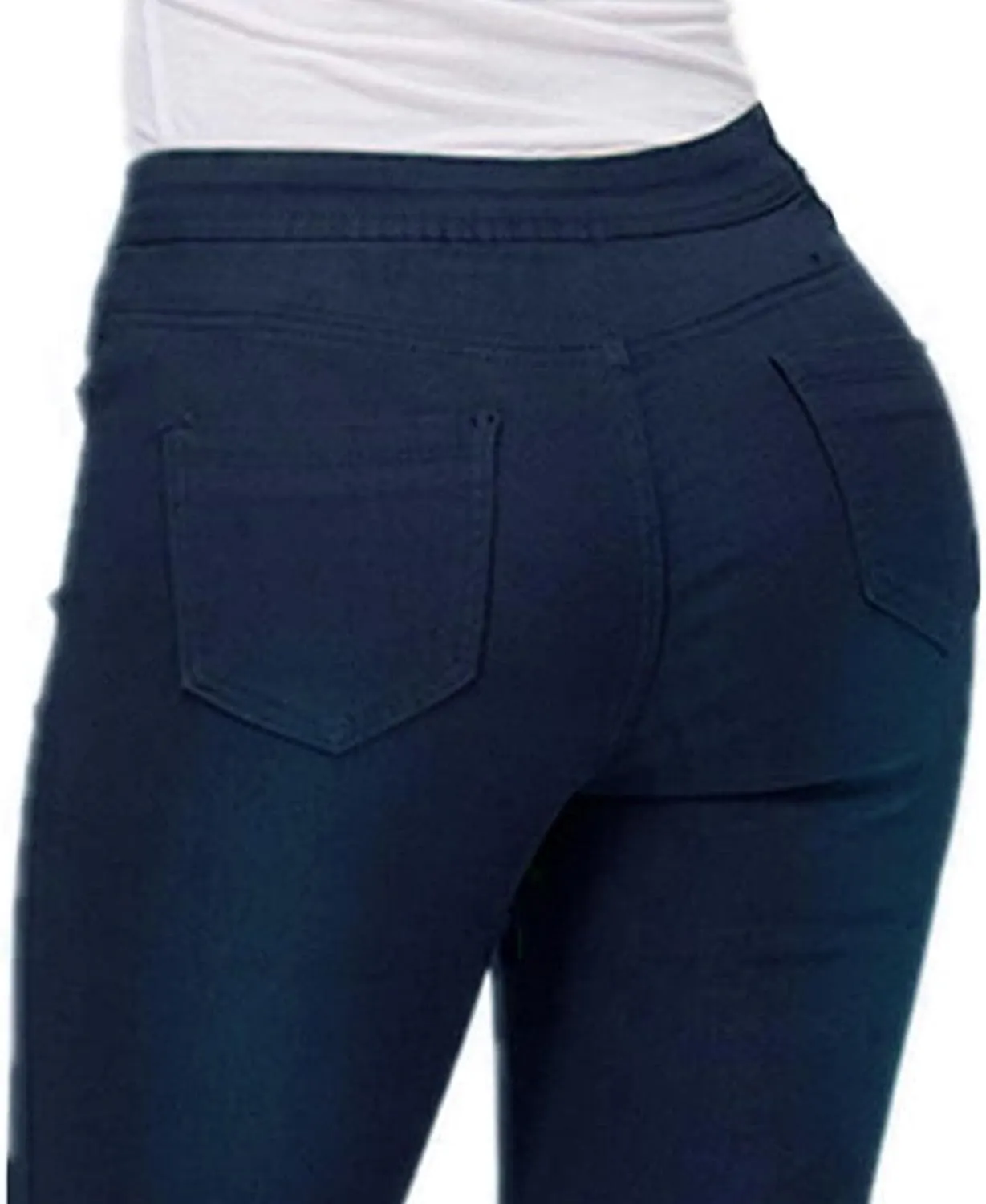 Women's Jean Look Stretchy Jeggings Solid Color High Waist Legging Plus Size Slim Fit Skinny Jeans Pencil Pants Pocket