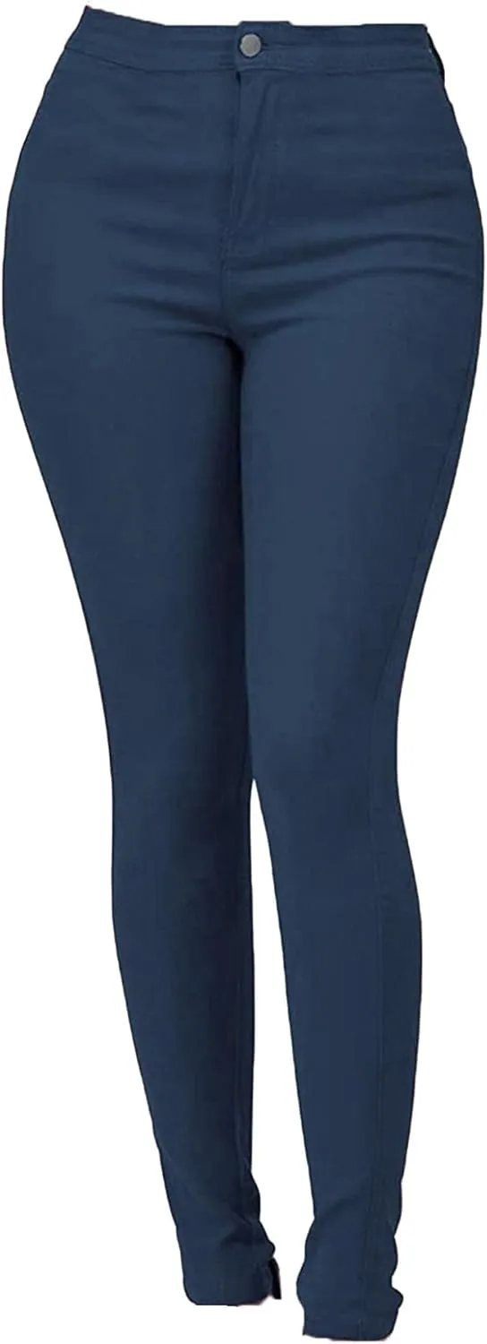 Women's Jean Look Stretchy Jeggings Solid Color High Waist Legging Plus Size Slim Fit Skinny Jeans Pencil Pants Pocket