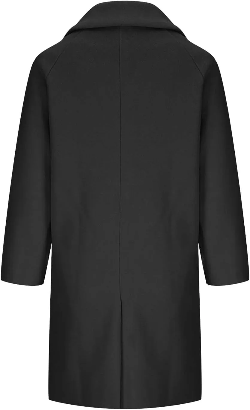 Women's Notch Lapel Double Breasted Wool Blend Mid-Length Trench Coat Winter Warm Overcoat Jacket Pea Coats with Pockets