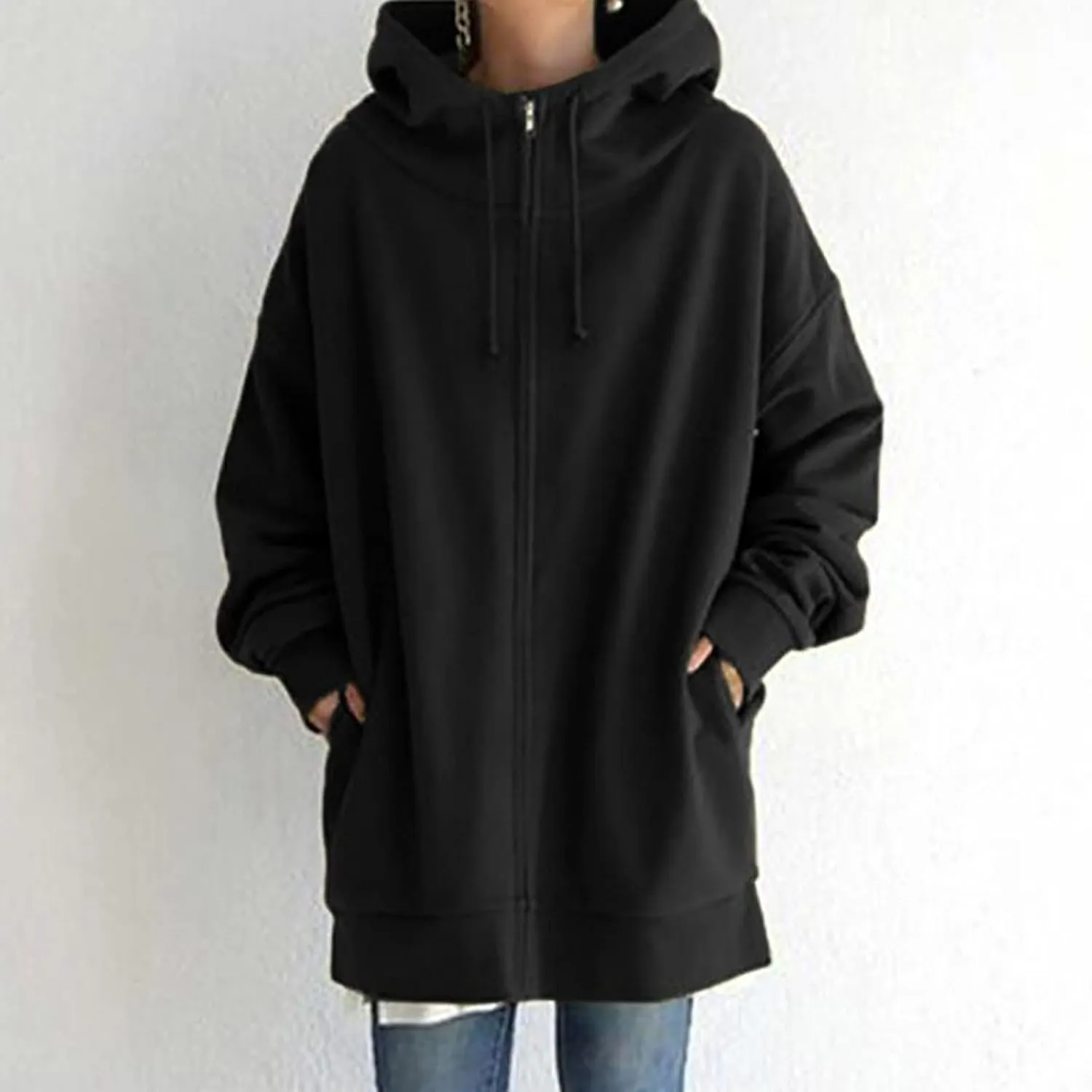 Women's Oversized Long Hoodies Jacket Casual Zip Up Cowl Neck Sweatshirts Pullover Coat Drawstring Tops with Pockets
