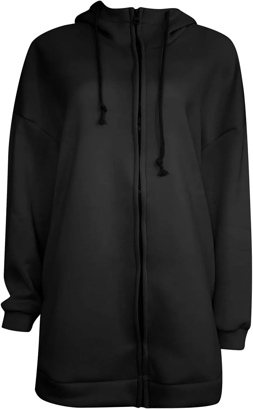 Women's Oversized Long Hoodies Jacket Casual Zip Up Cowl Neck Sweatshirts Pullover Coat Drawstring Tops with Pockets