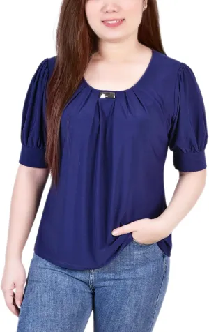 Womens Petites Office Professional Blouse Navy PXL