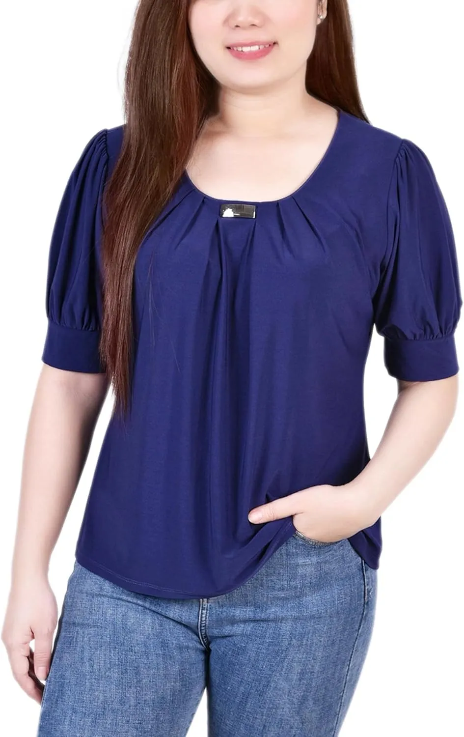 Womens Petites Office Professional Blouse Navy PXL