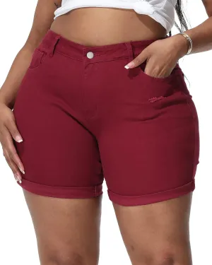 Womens Plus Size Jean Shorts Stretchy Solid Color High Waisted Summer Casual 5.5" Denim Shorts