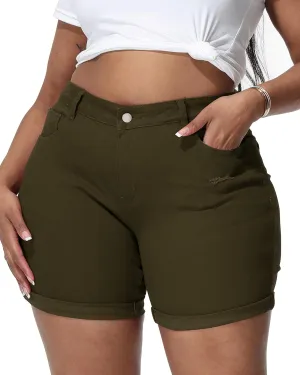 Womens Plus Size Jean Shorts Stretchy Solid Color High Waisted Summer Casual 5.5" Denim Shorts