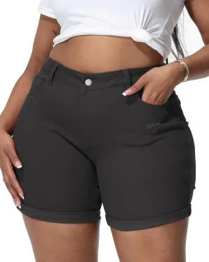 Womens Plus Size Jean Shorts Stretchy Solid Color High Waisted Summer Casual 5.5" Denim Shorts