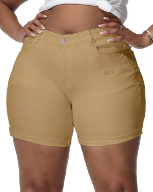 Womens Plus Size Jean Shorts Stretchy Solid Color High Waisted Summer Casual 5.5" Denim Shorts