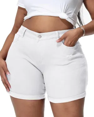Womens Plus Size Jean Shorts Stretchy Solid Color High Waisted Summer Casual 5.5" Denim Shorts