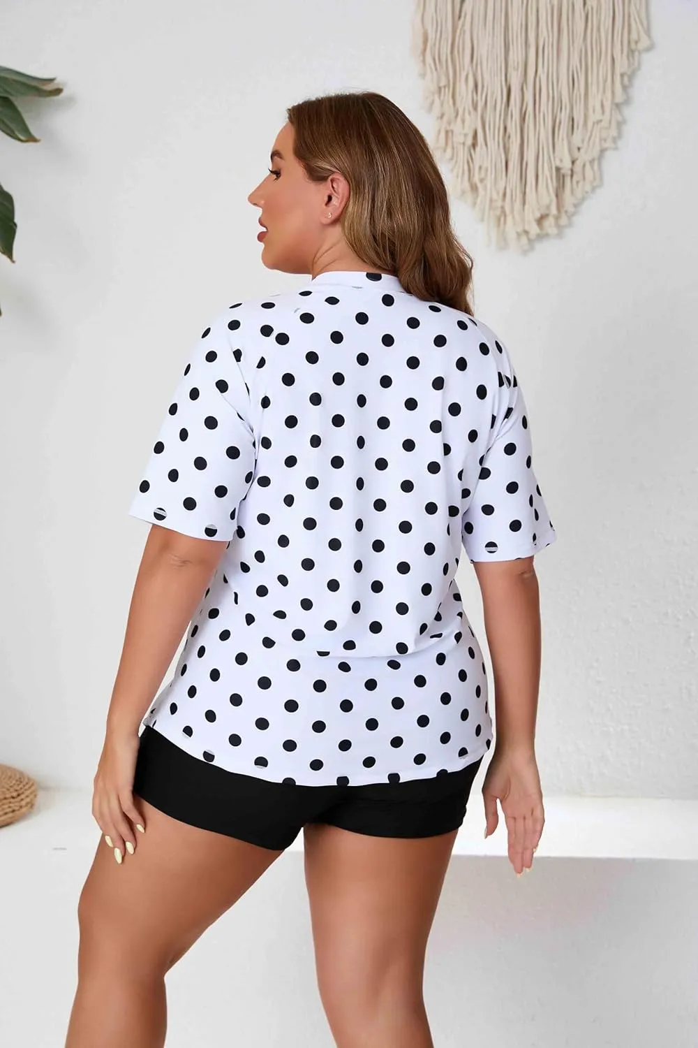 Women's Plus Size Two Piece Short Sleeve Rash Guard Sets with Built in Bra UPF50  Swim Shirt Top and Shorts