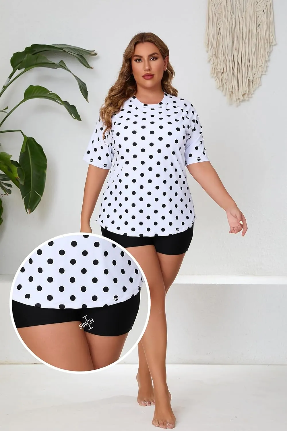 Women's Plus Size Two Piece Short Sleeve Rash Guard Sets with Built in Bra UPF50  Swim Shirt Top and Shorts