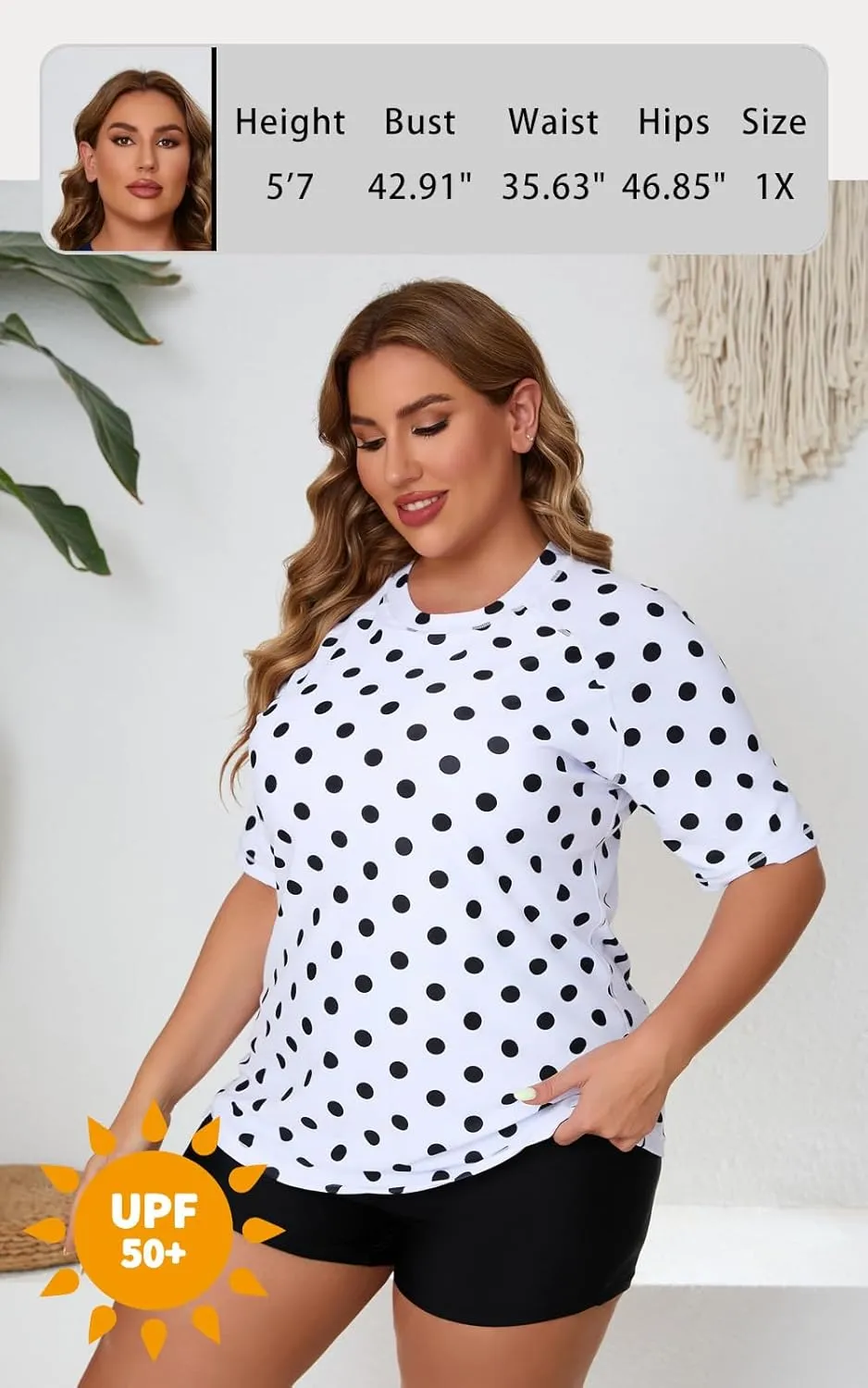 Women's Plus Size Two Piece Short Sleeve Rash Guard Sets with Built in Bra UPF50  Swim Shirt Top and Shorts