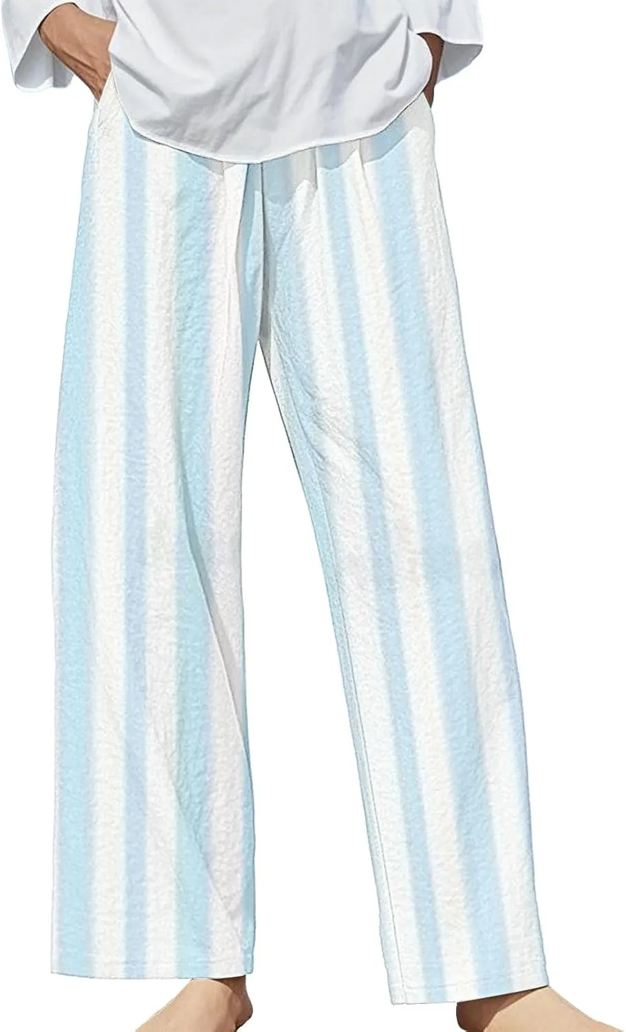Womens Striped Pants Causal Loose High Waisted Wide Leg Lounge Trousers Straight Palazzo Trousers with Pockets 2025