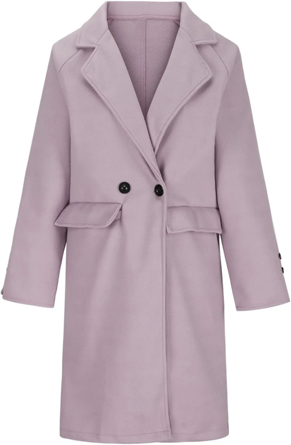 Women's Trench Coat Notch Lapel Double Breasted Wool Blend Mid Length Pea Coats Fashion Jacket Overcoat with Pockets
