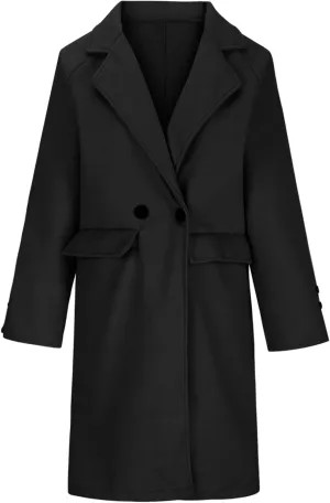 Women's Trench Coat Notch Lapel Double Breasted Wool Blend Mid Length Pea Coats Fashion Jacket Overcoat with Pockets