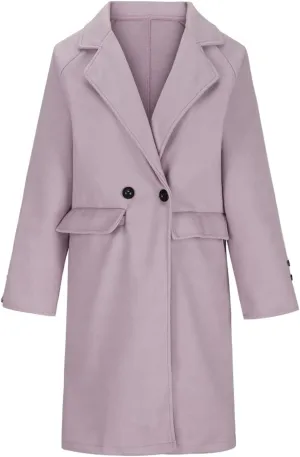 Women's Trench Coat Notch Lapel Double Breasted Wool Blend Mid Length Pea Coats Fashion Jacket Overcoat with Pockets