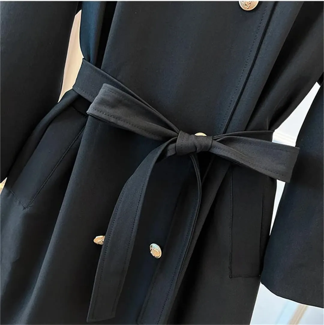 Women's Trench Coat Oversize Long Windbreakers Double-Breasted Belt Overcoat Streetwear Outerwear