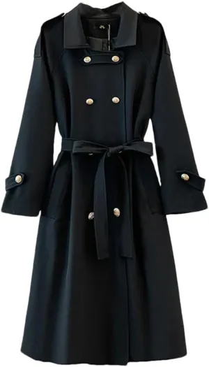 Women's Trench Coat Oversize Long Windbreakers Double-Breasted Belt Overcoat Streetwear Outerwear