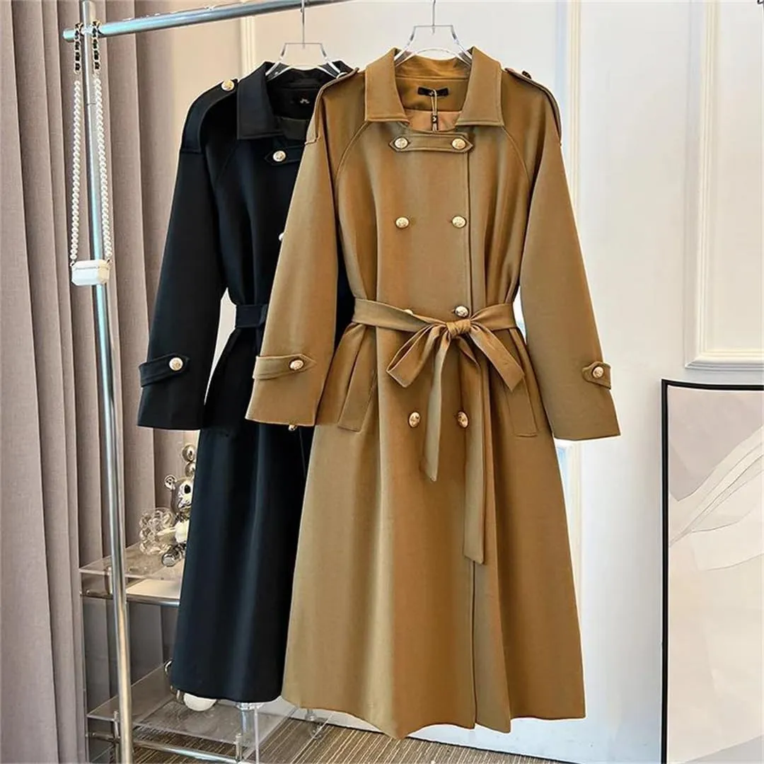 Women's Trench Coat Oversize Long Windbreakers Double-Breasted Belt Overcoat Streetwear Outerwear