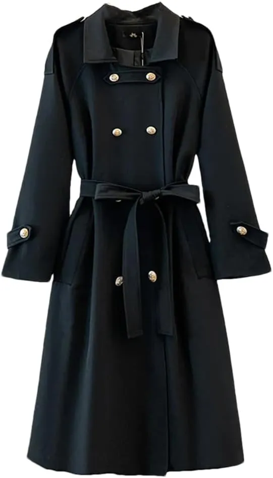 Women's Trench Coat Oversize Long Windbreakers Double-Breasted Belt Overcoat Streetwear Outerwear