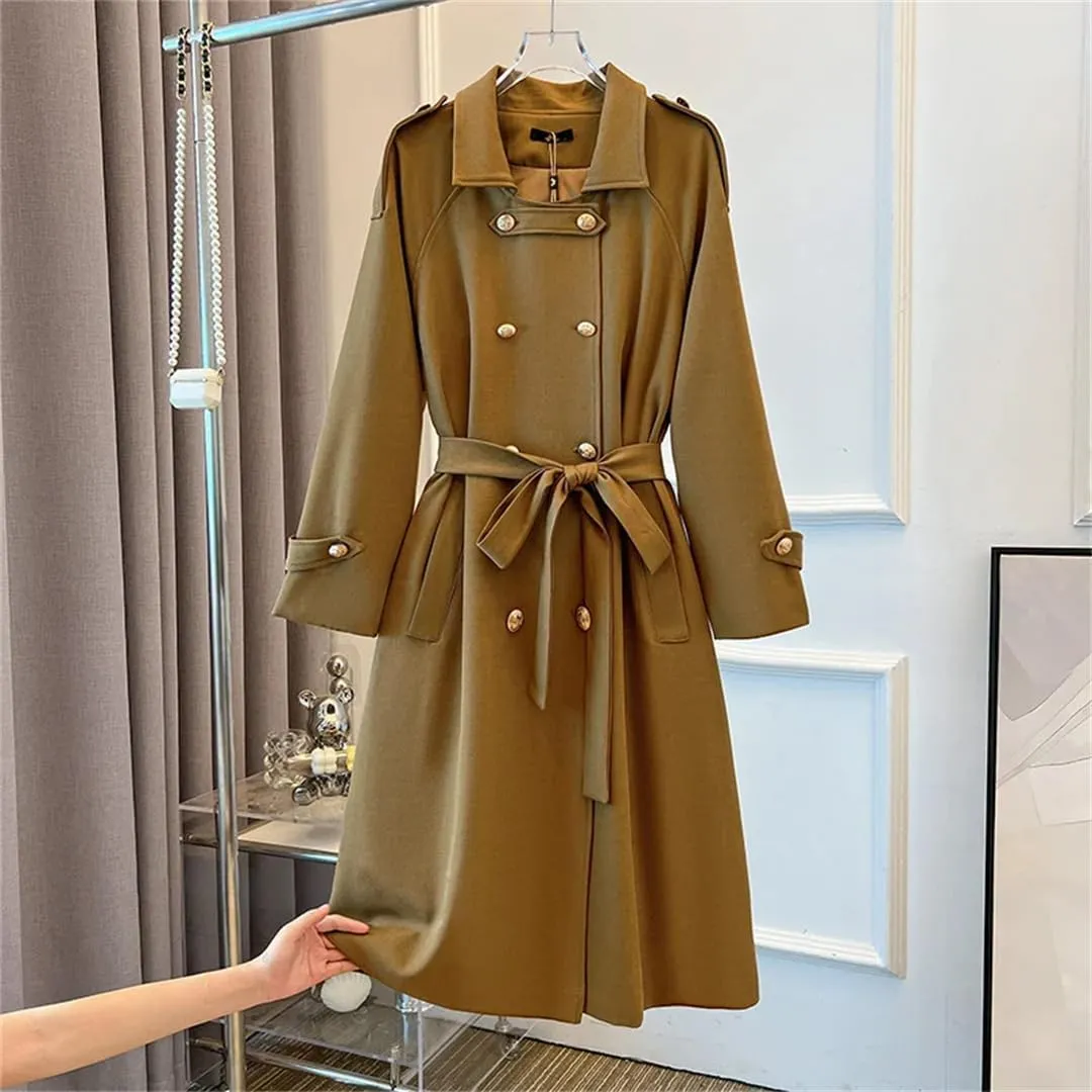 Women's Trench Coat Oversize Long Windbreakers Double-Breasted Belt Overcoat Streetwear Outerwear