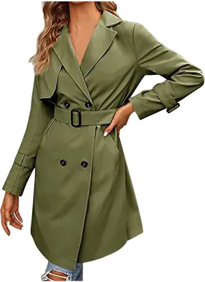 Women's Trench Coats Double Breasted Notch Collar Overcoat Waterproof Classic Windbreaker Long Jackets with Belt