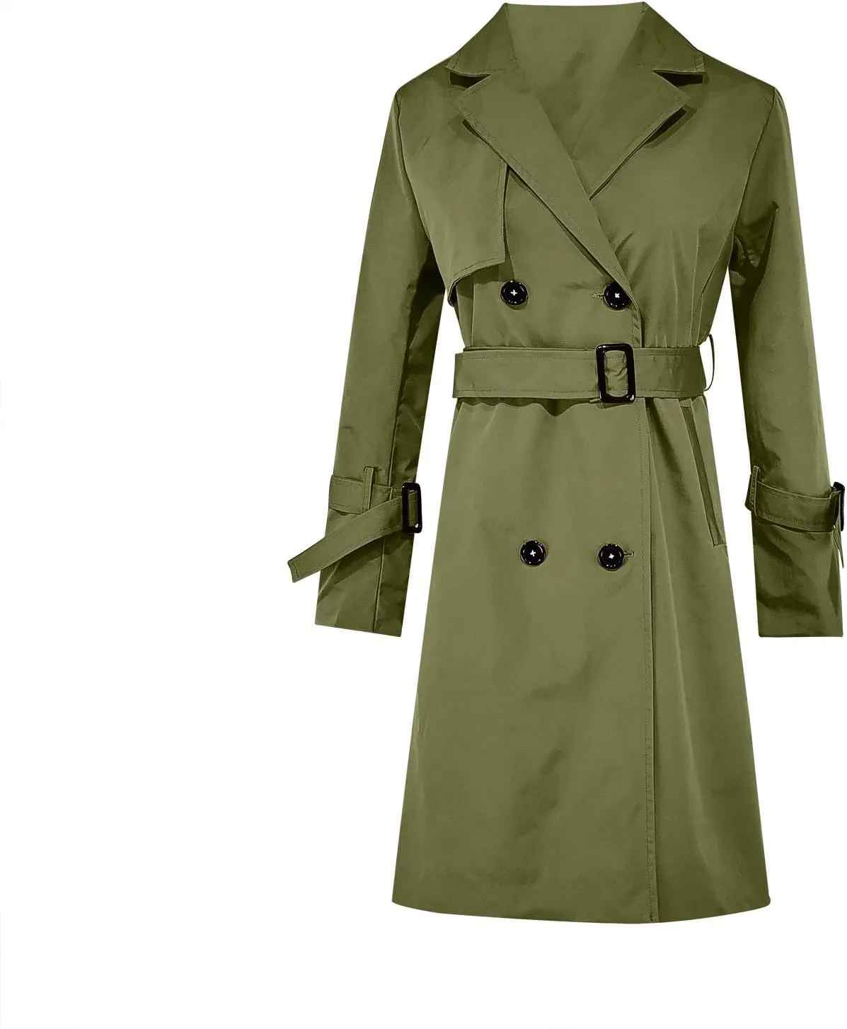 Women's Trench Coats Double Breasted Notch Collar Overcoat Waterproof Classic Windbreaker Long Jackets with Belt