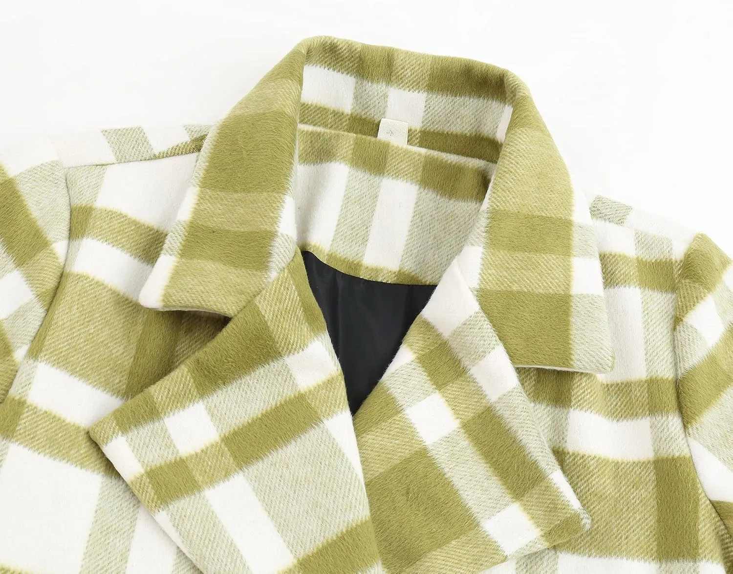Women's Turn Down Collar Grid Coat Belted Wool Blend Coat Asymmetric Hem Wrap Coat