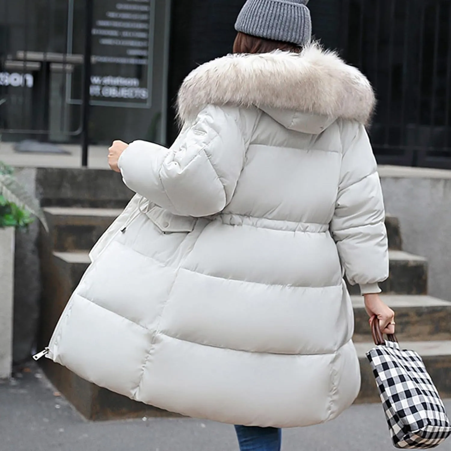 Womens Winter Coats 2024 Thicken Warm Puffer Jackets Long Sleeve Thermal Heavy Down Coat Parka With Faux Fur Hood