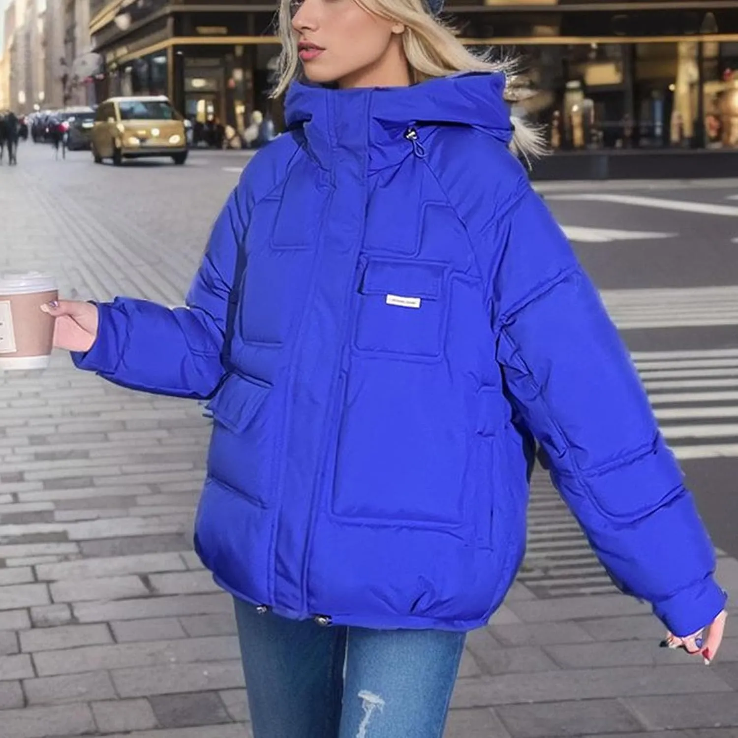 Women's Winter Coats Cropped Puffer Jackets Zip Up Stand Collar Padded Warm Trendy Short Down Jacket Outwear