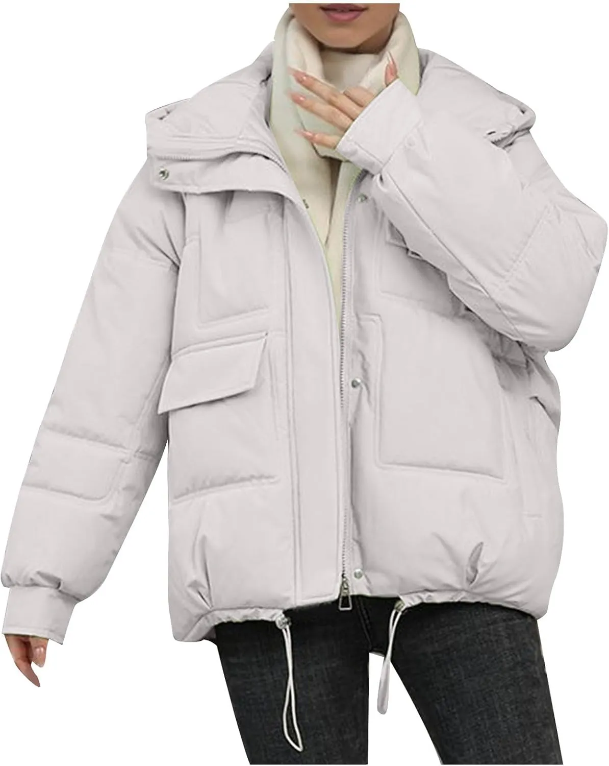 Women's Winter Coats Cropped Puffer Jackets Zip Up Stand Collar Padded Warm Trendy Short Down Jacket Outwear