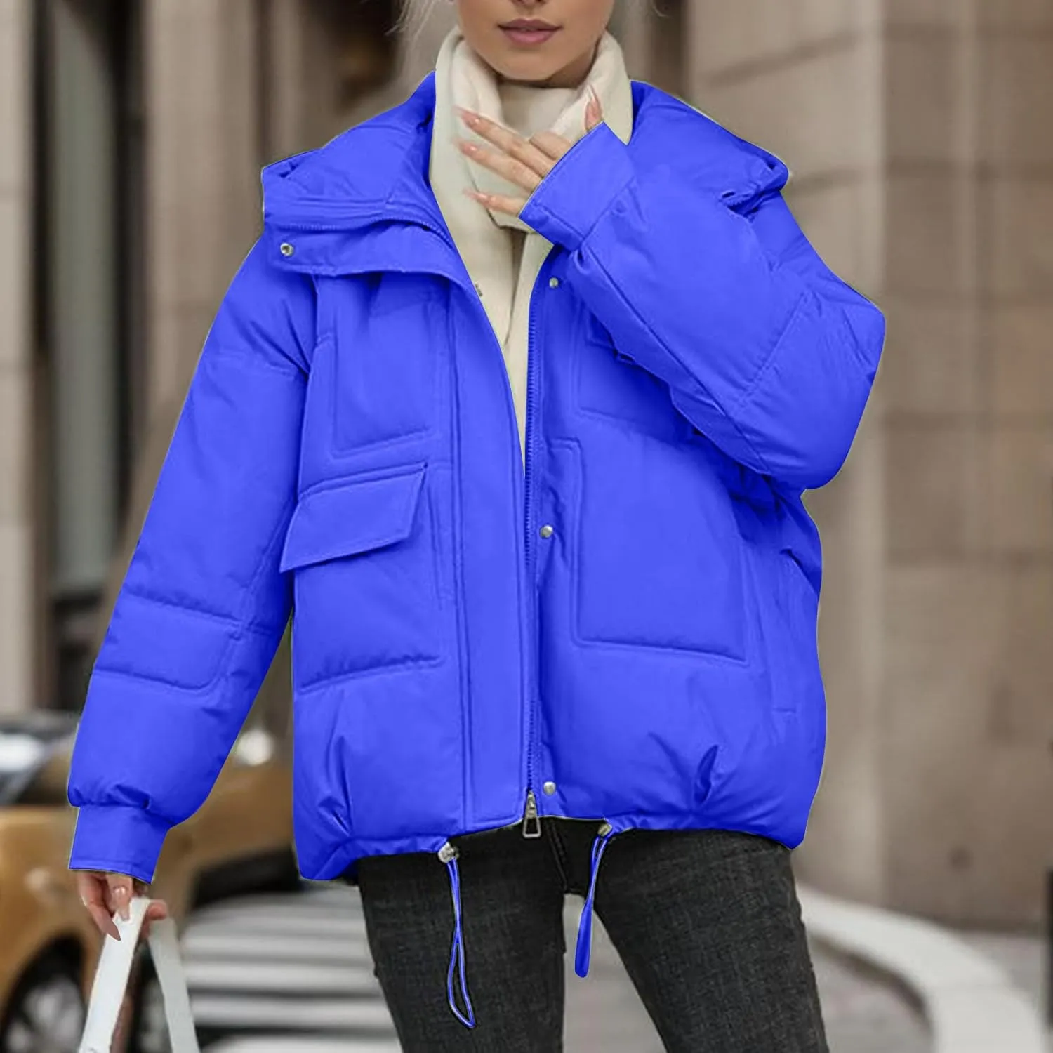 Women's Winter Coats Cropped Puffer Jackets Zip Up Stand Collar Padded Warm Trendy Short Down Jacket Outwear