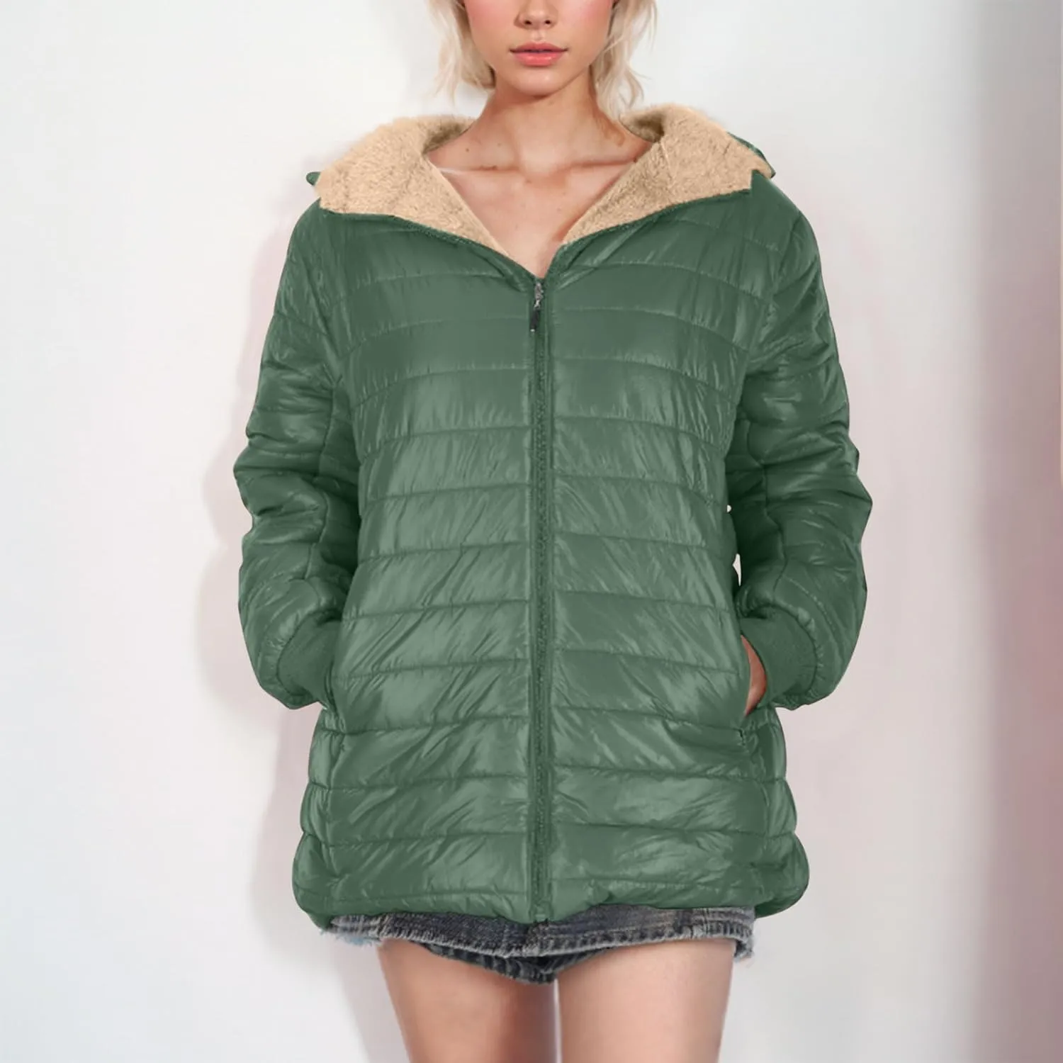 Womens Winter Coats Plus Size Full Zip Packable Lightweight Jacket Women 2024 Warm Quilted Puffer Jacket with Hood