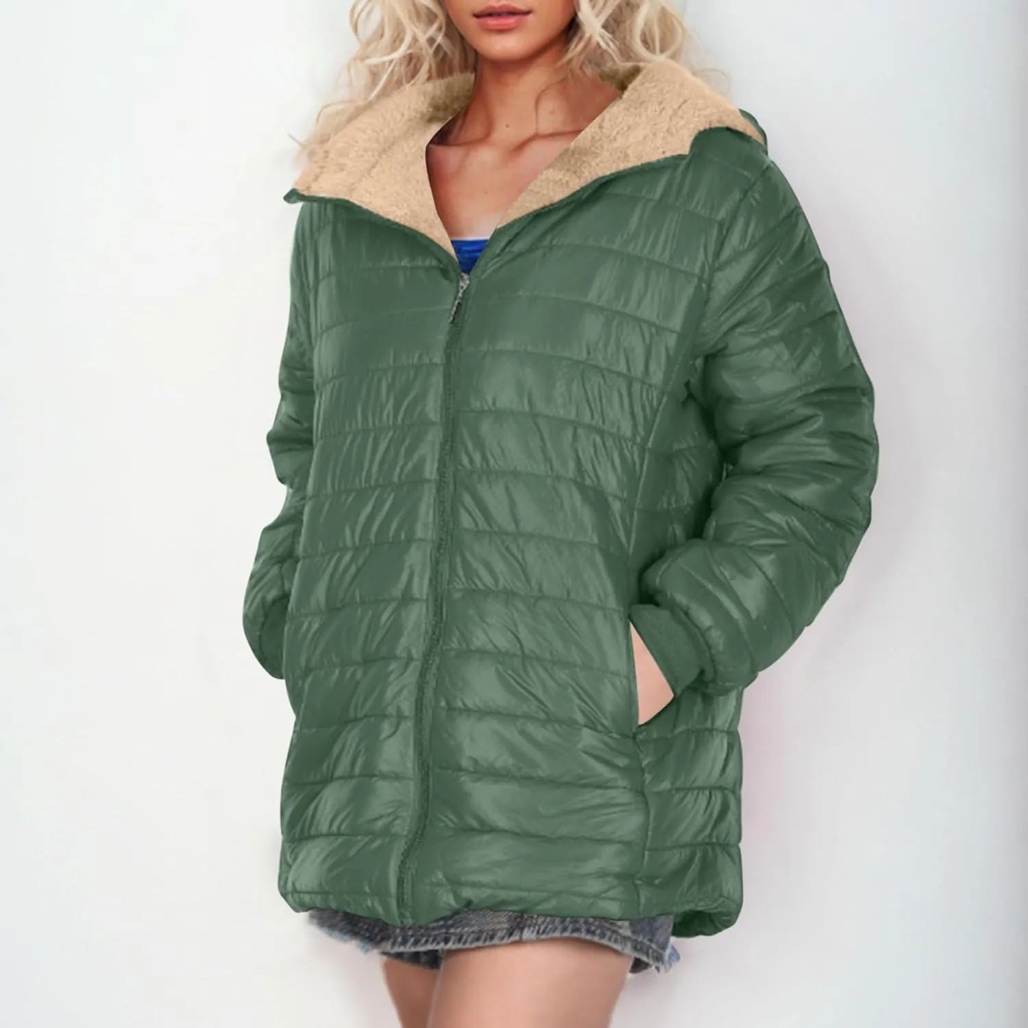 Womens Winter Coats Plus Size Full Zip Packable Lightweight Jacket Women 2024 Warm Quilted Puffer Jacket with Hood