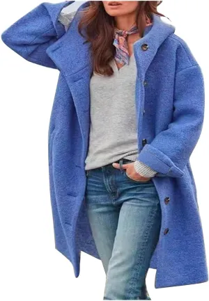 Womens Winter Coats Single Breasted Wool Blend Trench Coat Oversized Thicken Warm Overcoat Casual Loose Hooded Outwear