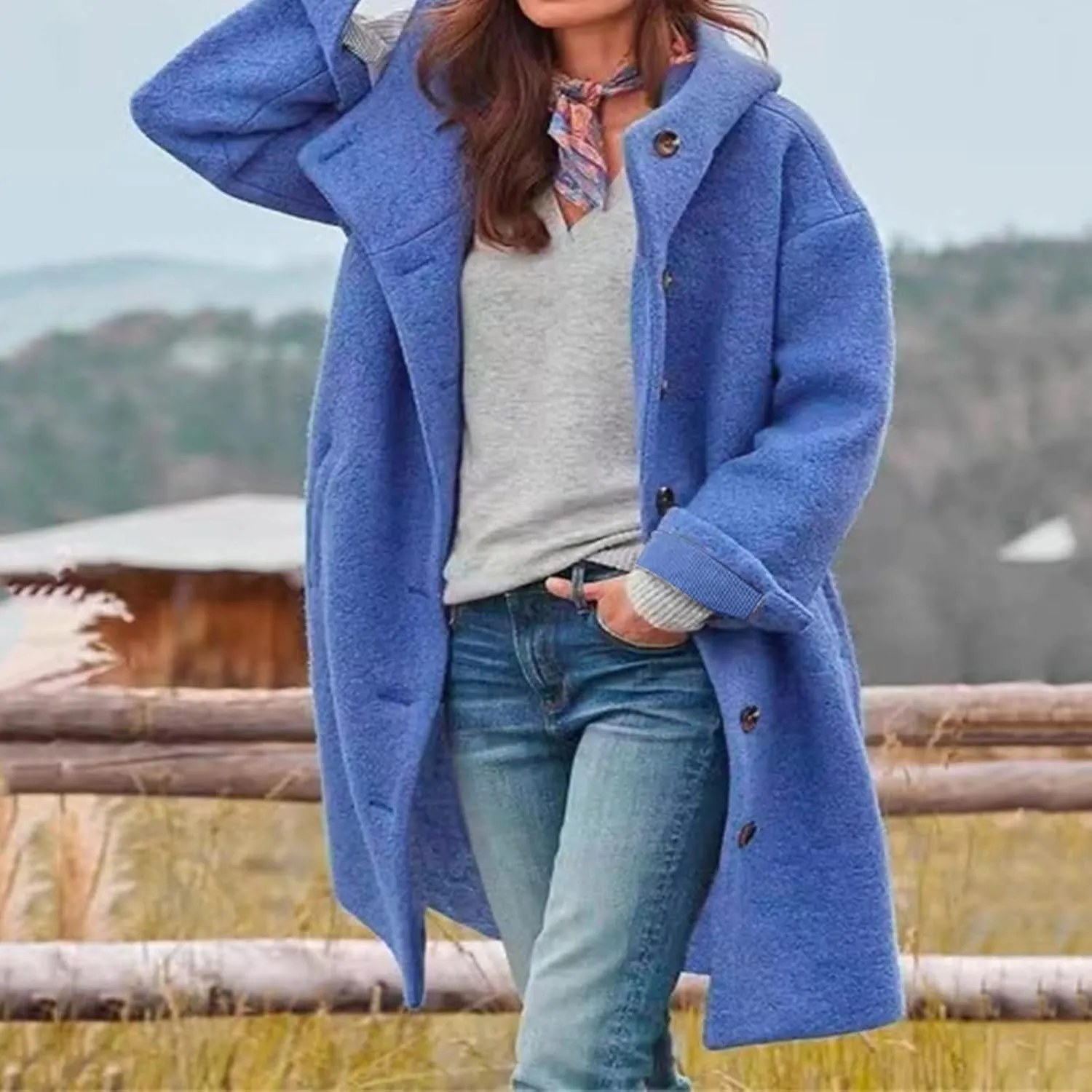 Womens Winter Coats Single Breasted Wool Blend Trench Coat Oversized Thicken Warm Overcoat Casual Loose Hooded Outwear