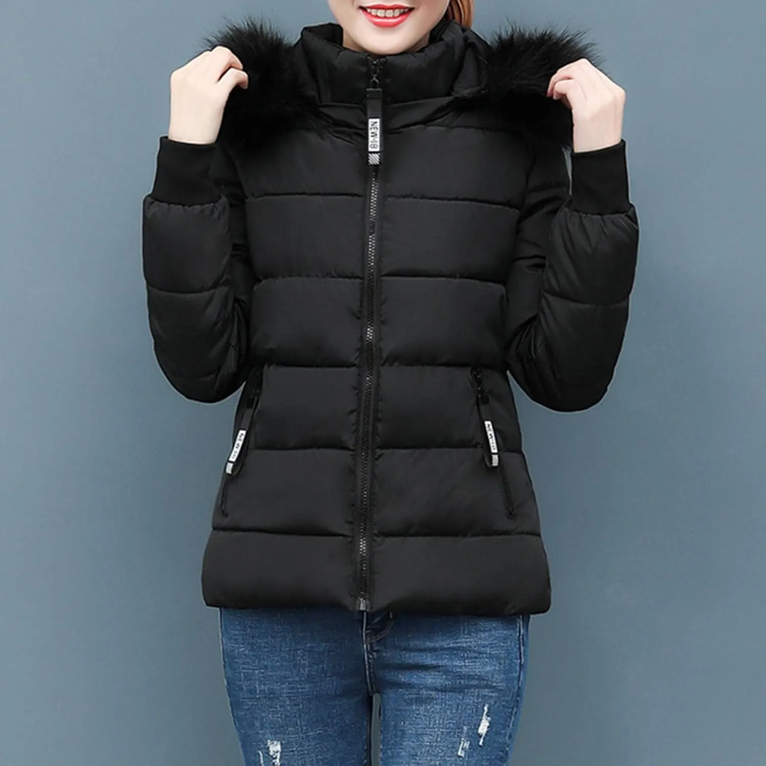 Women's Winter Puffer Coat Thicken Fleece Lined Down Jacket Waterproof Faux Fur Detachable Hooded Puffer Outwear Parka