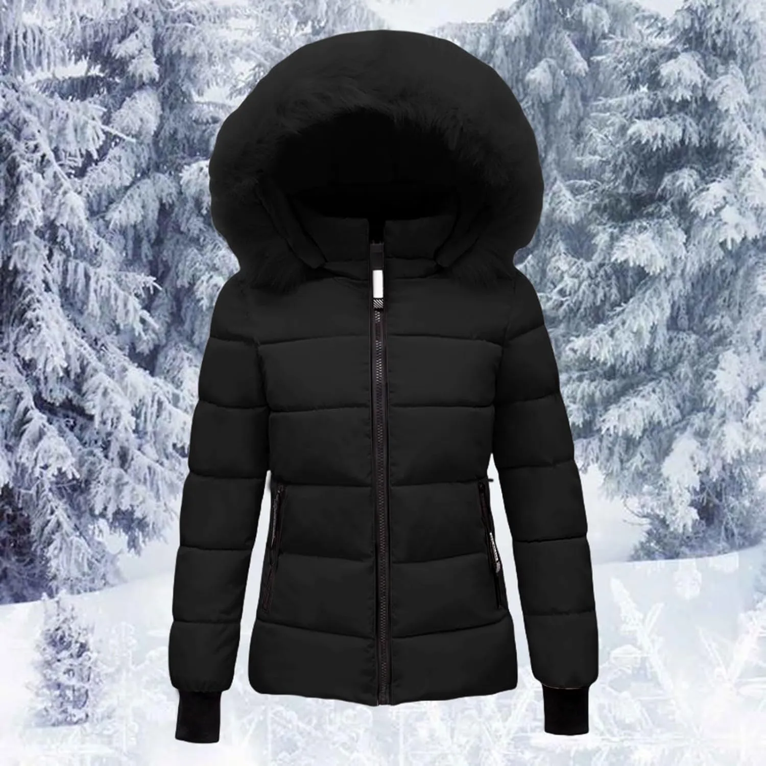 Women's Winter Puffer Coat Thicken Fleece Lined Down Jacket Waterproof Faux Fur Detachable Hooded Puffer Outwear Parka